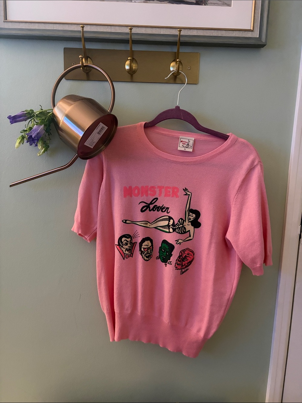 Unknown Brand Pink 'Monster Lover' Graphic Short-Sleeve Sweater